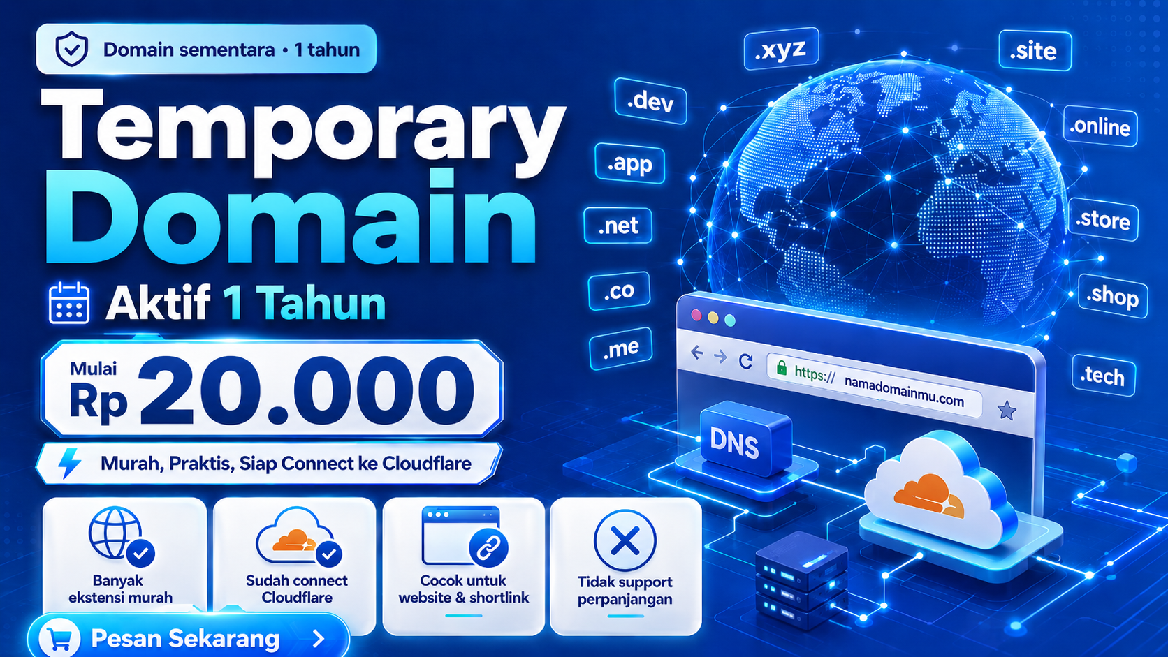 Temporary Domain 1 Tahun Cloudflare Connected